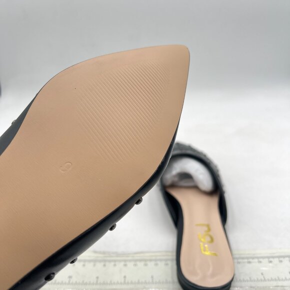 FSJ Black Pointed Toe Flats Mules Sandals Studded Backless Slip On Romantic Shoe - Picture 6 of 8
